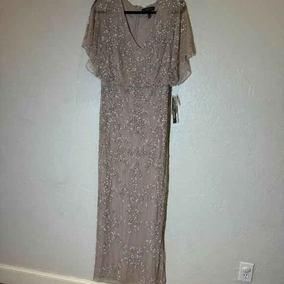Aidan Mattox V-Neck Thigh High Side Slit Blouson Beaded Sheath Dress Size 10 NWT - Picture 15 of 15